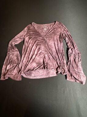 American Eagle Outfitters Mauve Wrap-Style Long Sleeve Top